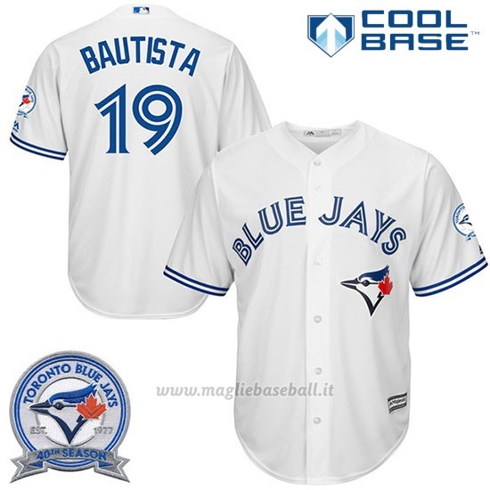 Maglia Baseball Uomo Toronto Blue Jays Jose Bautista 19 Bianco Cool Base 40 Anniversario